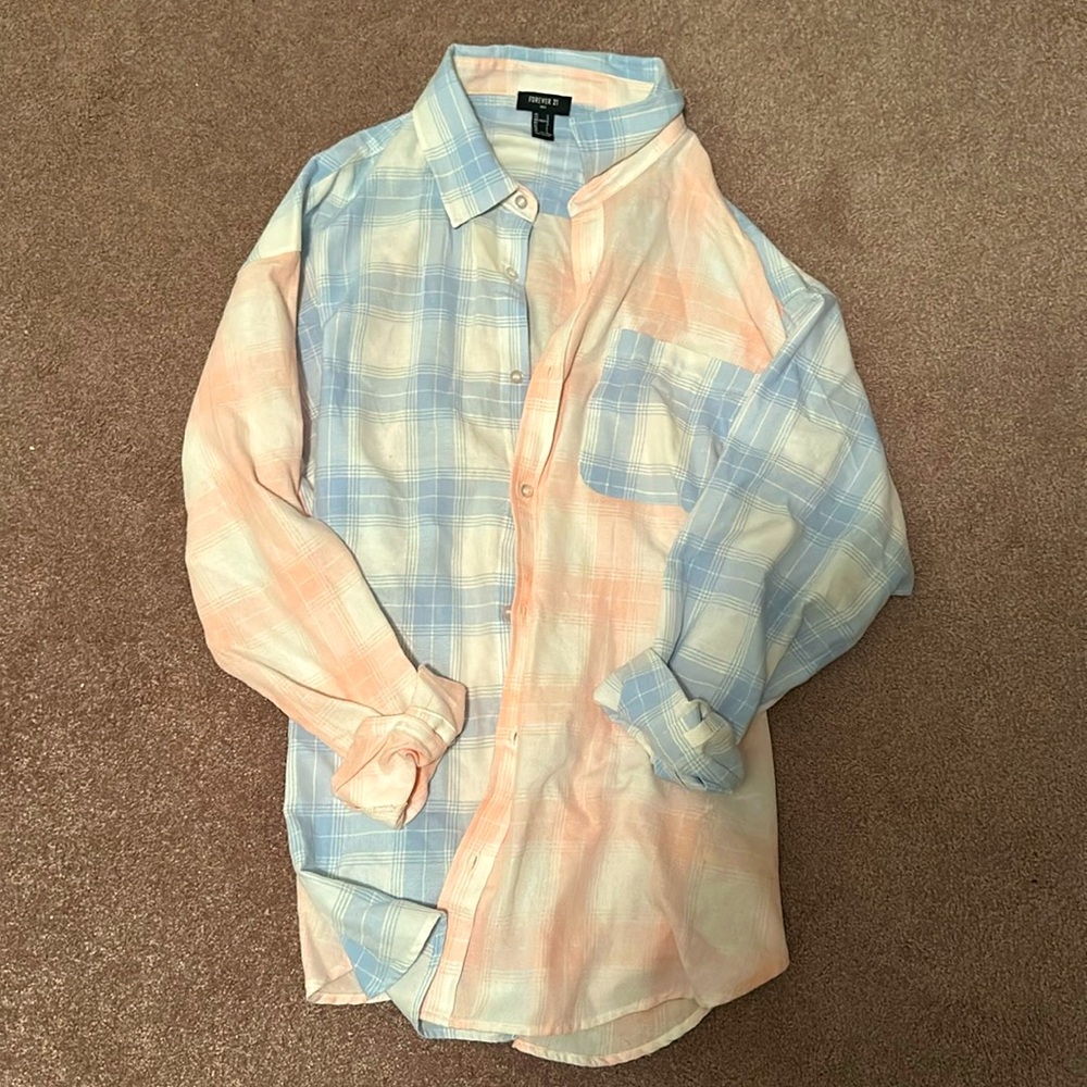 Pink and blue checkered button up. Miss matched